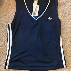 Adidas Dark Blue Sleeveless Top with White Stripes